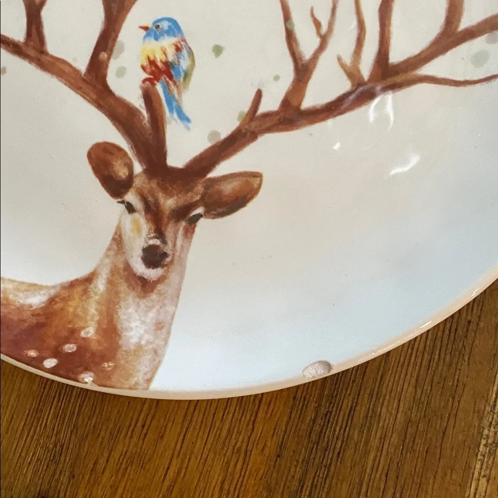 Pier 1 Alexander Deer and Bird Design Dinner Plates. 8.5” Diameter. Set of 4.